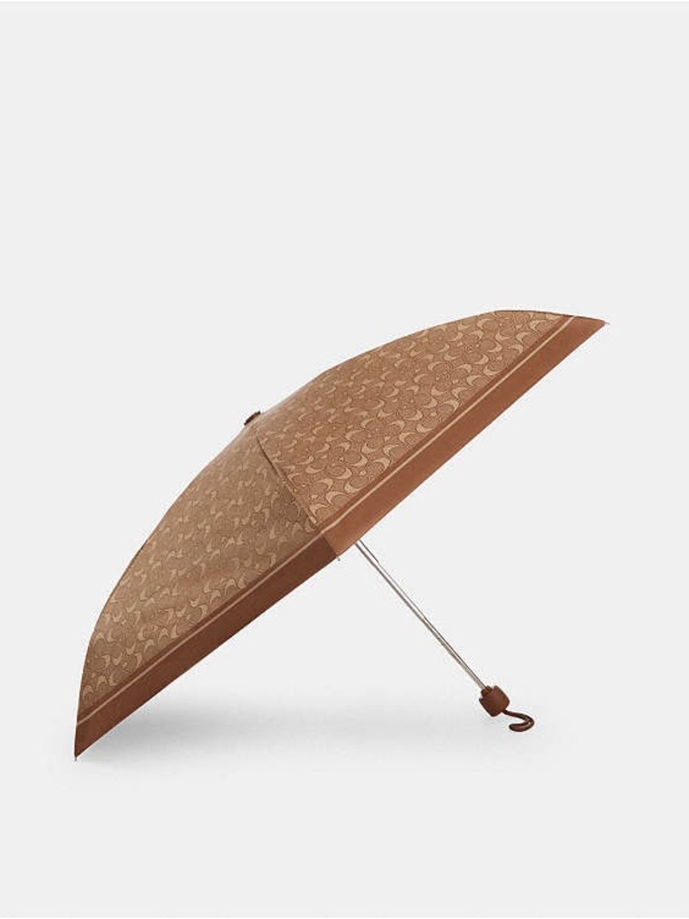 Coach Compact Signature Pattern Umbrella in Tan Brown